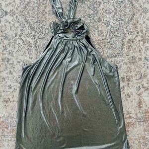 Kim & Cami Shimmering Silver Halter Top